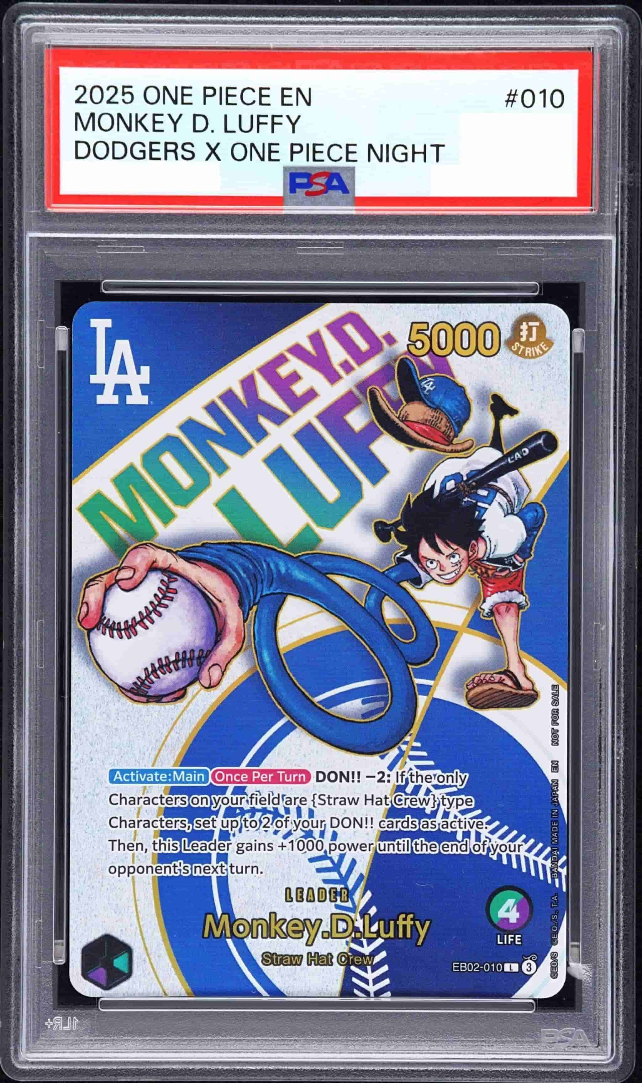 Prize image: (PSA)Monkey.D.Luffy (Dodgers Collaboration) Leader Parallel - L (EB02-010)