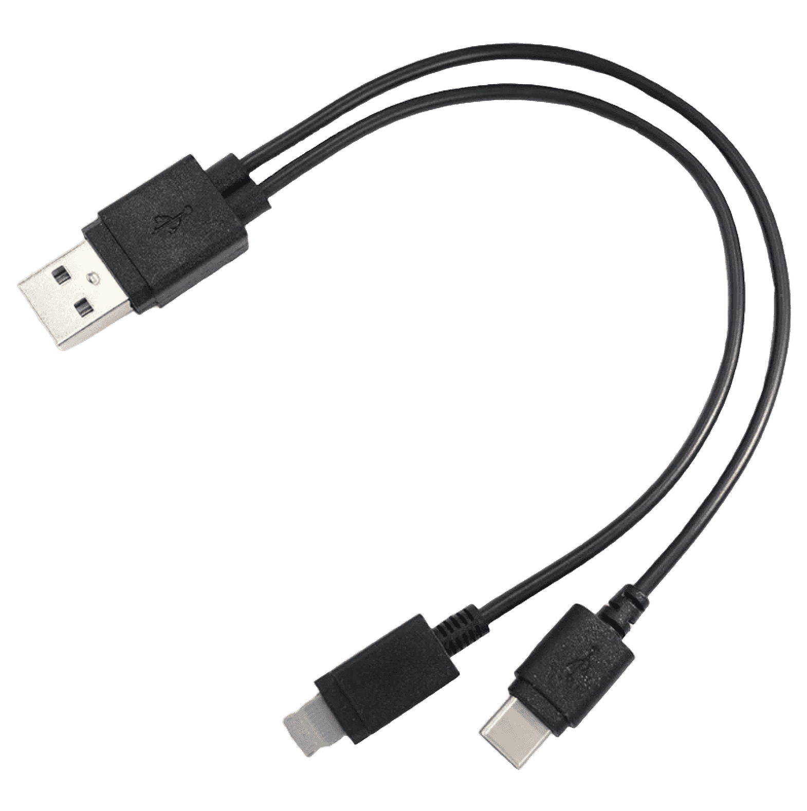 Prize image: 充電専用ケーブル ブラック (USB→ライトニング端子＆Type-C 2.1) (JP) -  (ダイソー)