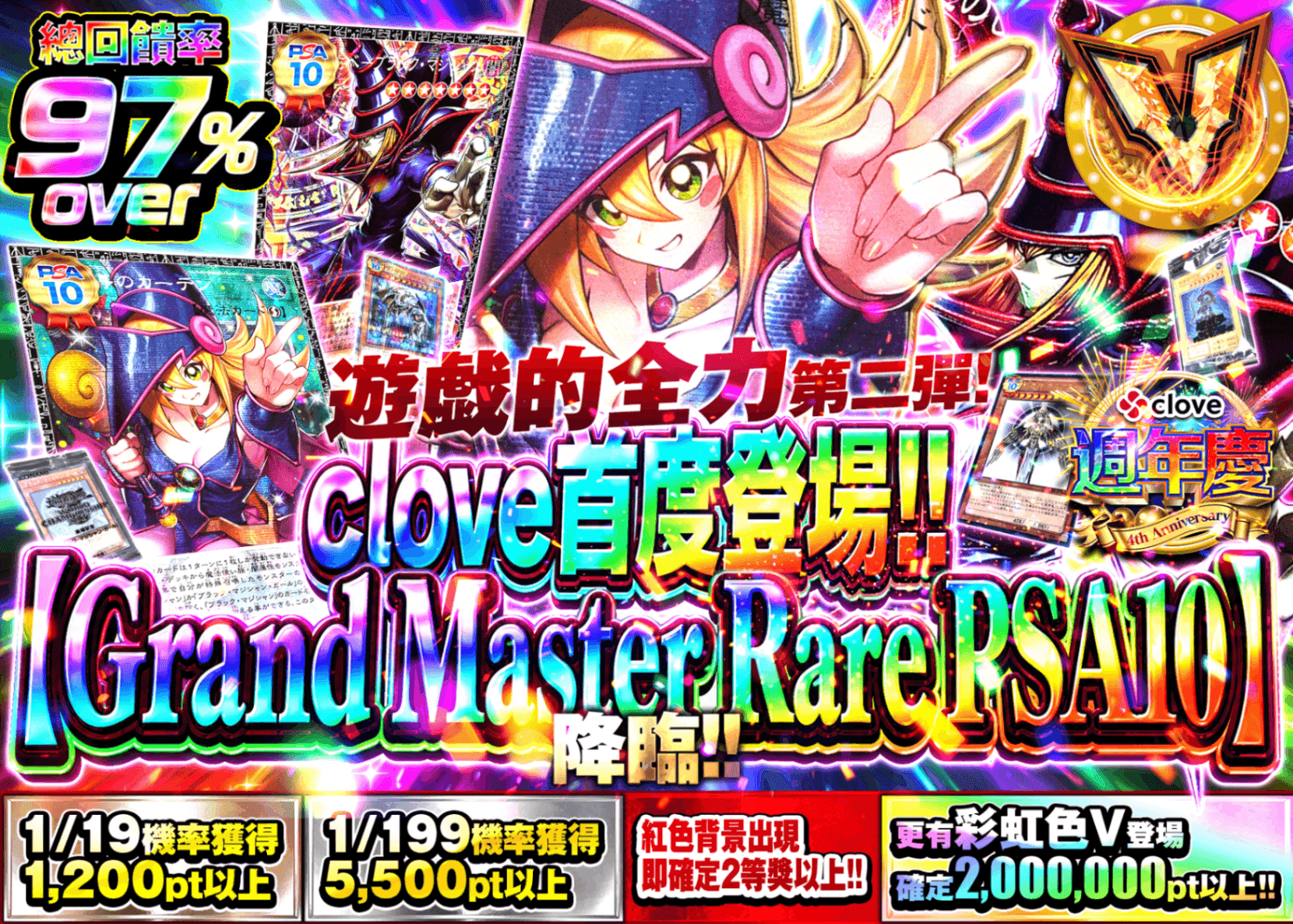 遊戲王卡牌盲盒 4周年メイン企画② クローブ初!!【グランドマスターレア PSA10】降臨!! | 線上抽卡・線上盲盒的Clove