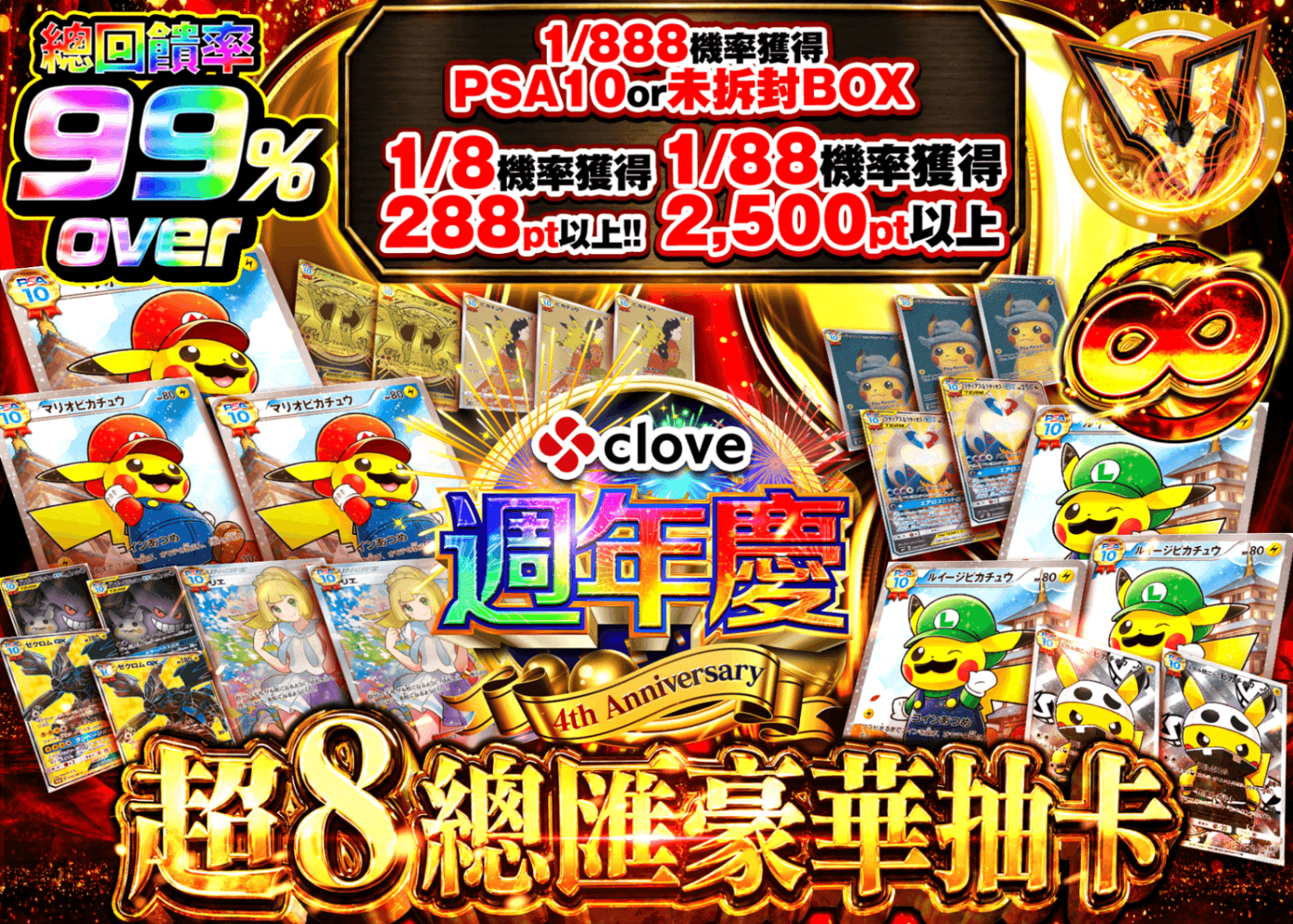 寶可夢卡牌抽卡 4周年　8づくし | 線上抽卡就選Clove